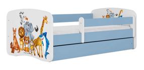Vaikiška lova Kocot Kids Animals, mėlyna sp./balta sp., 80 x 180 cm, su patalynės dėže, be čiužinio
