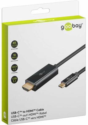Kabelis Goobay 75696 HDMI A Vīrietis, USB Type C Vīrietis, 1 m, melna krās.