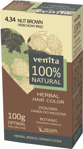 Kраска для волос Venita 100% Natural Herbal, walnut brown цв., 4.34, 100 мл