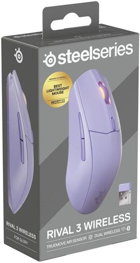 Juhtmevaba mänguhiir Steelseries Rival 3 Gen 2, bluetooth / 2.4ghz, lavendel v.