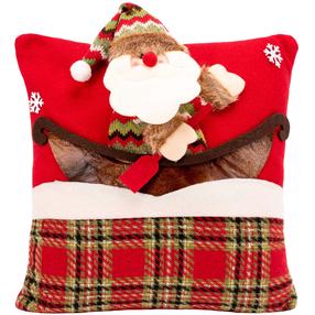 Kalėdinis dekoratyvinės pagalvėlės užvalkalas Santa Is A Traveler, ruda sp./balta sp./raudona sp., 40 cm x 40 cm
