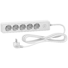 Pagarinātājs Schneider Electric, 3 x 1,5 mm², 3 m, 5 ligzdas, ar slēdzi, balta krās.