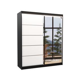 Spinta ADRK Caro, balta sp./juoda sp., 58 cm x 180 cm x 215 cm, su veidrodžiu