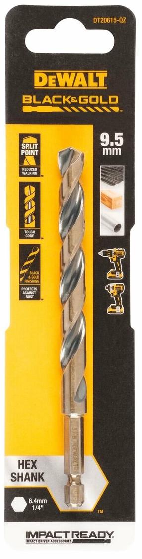 Сверло по металлу Dewalt, дерево/металл/cталь, hss, hex 1/4, 9.5 мм x 13 см