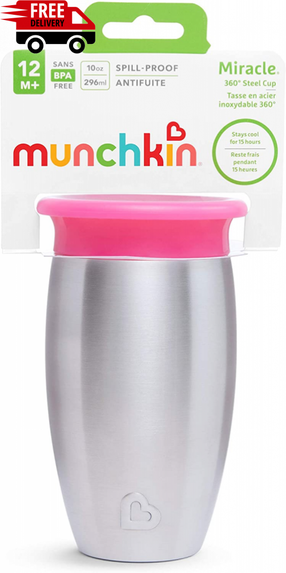 Vaikiškas puodelis Munchkin Miracle 360 01245101, 296 ml, 1 m., plastikas/nerūdijantysis plienas, rožinė sp.