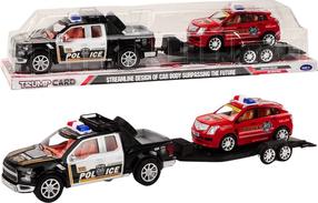 Rotaļu apvidus auto ar piekabi Lean Toys Police, melna krās./sarkana krās.