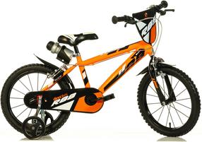 Vaikiškas dviratukas su papildomais ratukais, miesto Dino Bikes R88, sidabro sp./juoda sp./oranžinė sp., 16"