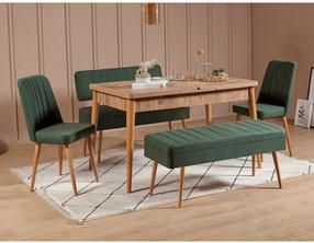 Valgomojo komplektas Kalune Design Vina 1070 - 4, žalia sp./pušies sp.