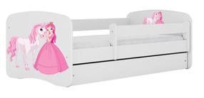 Vaikiška lova Kocot Kids Babydreams Princess&Horse, balta sp., 70 x 140 cm, su patalynės dėže, su čiužiniu