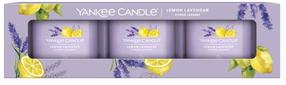 Svece, komplekts, aromātiskā Yankee Candle Signature Lemon Lavender, 10 h, 37 g, 3 gab., violeta krās.