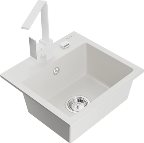 Virtuvinė plautuvė Mexen Milo 6505-20-670300-20, granitas, 43.5 cm x 41 cm x 17.1 cm, balta sp.