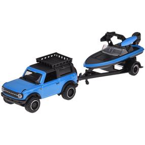Rotaļu apvidus auto ar laivu Maisto Ford Bronco 2021 ZA5969, 1:64, zila krās.
