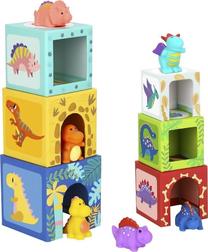 Medinės kaladėlės, dinozauras Tooky Toy Nesting Box, įvairių spalvų, 12 vnt.