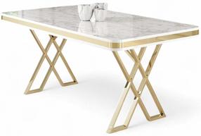 Valgomojo stalas Kalune Design Vals, aukso sp./balta sp./marmuro sp., 80 cm x 130 cm x 74 cm