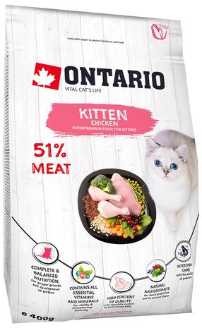 Sausas kačių maistas Ontario Kitten, vištiena, 0.4 kg