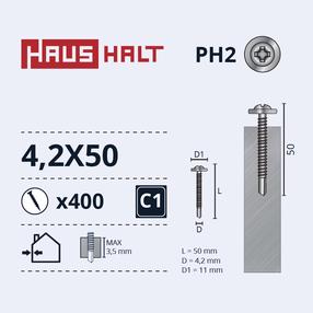 Isekeermestavad kruvid Haushalt DIN 14566, 4.2 mm x 50 mm, 400 tk