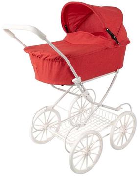 Leļļu ratiņi BabyTrold Classic Trille, balta krās./sarkana krās.