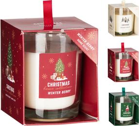 Рождественская свеча, ароматическая CHRISTMAS, 15 час, (цвет/дизайн выбирается случайным образом)