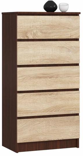 Komoda Akord Furniture Factory K60, sonoma ąžuolo sp./wenge sp., 121 cm x 40 cm x 60 cm