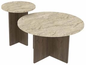Kavos staliukų komplektas Kalune Design Private, riešuto sp./ruda sp./travertine sp., 40 - 70 cm x 70 cm x 40 - 47 cm, 2 vnt.
