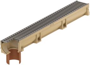 Дренажный желоб с решеткой Euroline 2.0 Aco c трубой, A15, 100 см x 11.8 см x 10 см