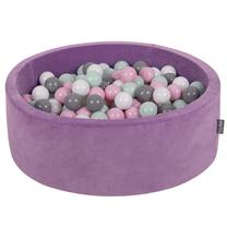 Baseinas su kamuoliukais KiddyMoon Velvet Ball Pool Round 300 Balls, 90 cm x 90 cm, 300 vnt, balta sp./žalia sp.