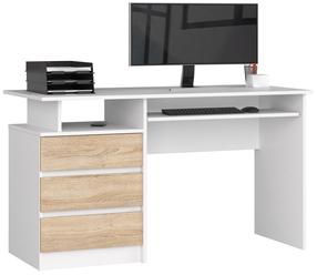 Rašomasis stalas su stalčiais Akord CLP, 135 cm x 60 cm, 77 cm, balta sp./sonoma ąžuolo sp.
