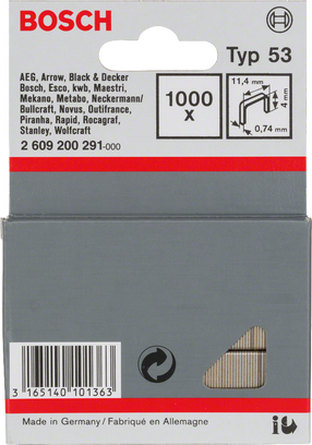 Kabės Bosch 2609200291, 11.4 mm x 0.74 mm, 1000 vnt.