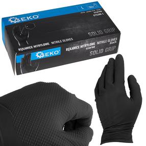 Darba cimdi vienreizēji Geko Solid Grip G75200, pieaugušajiem, melna krās., L, 50 gab.