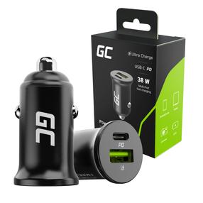 Auto bezvadu lādētājs Green Cell CADM-GC-38AC, USB-C/USB-A, melna krās., 38 W
