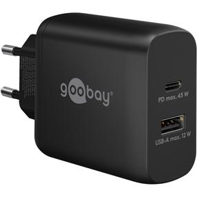 Telefoni laadija Goobay Dual Quick Charger, USB Type C/USB Type A, 5.6 cm, must v., 45 W