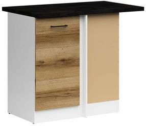 Kampinė virtuvės spintelė Junona Line, balta sp./juoda sp./light delano oak sp., 45 cm x 78.5 cm x 85.7 cm