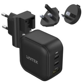 Telefono įkroviklis Unitek P1108ABK 3 Ports 66W, USB/2 x USB-C, juoda sp., 66 W