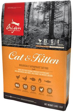 Sausas kačių maistas Orijen Cat&Kitten, žuvis/vištiena/kalakutiena, 5.4 kg