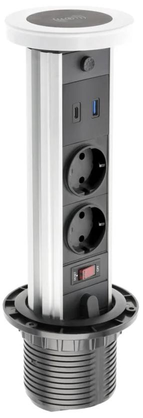 Sisseehitatud pikendusjuhe GTV Camino AE-BPW2SCAM-10, 3 x 1,5 mm², 1.5 m, IP20, 2 pesa, 2USB, lülitiga, hõbe v./must v.