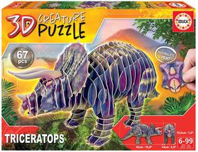 3D пазл Educa Triceratops 19183, 43 см x 14 см, 67 шт., многоцветный