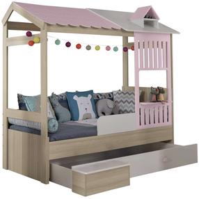 Vaikiška lova Kalune Design Ayder 842PRB1112, ąžuolo sp./rožinė sp., su patalynės dėže, be čiužinio