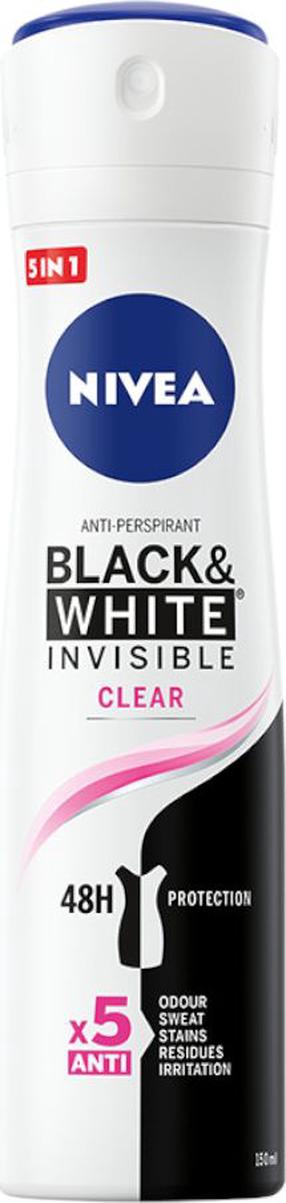 Moteriškas dezodorantas Nivea Black&White Invisible Clear, 150 ml