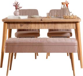 Ēdamistabas komplekts Kalune Design Vina 0900 - 3, priedes krās./bēša krās.