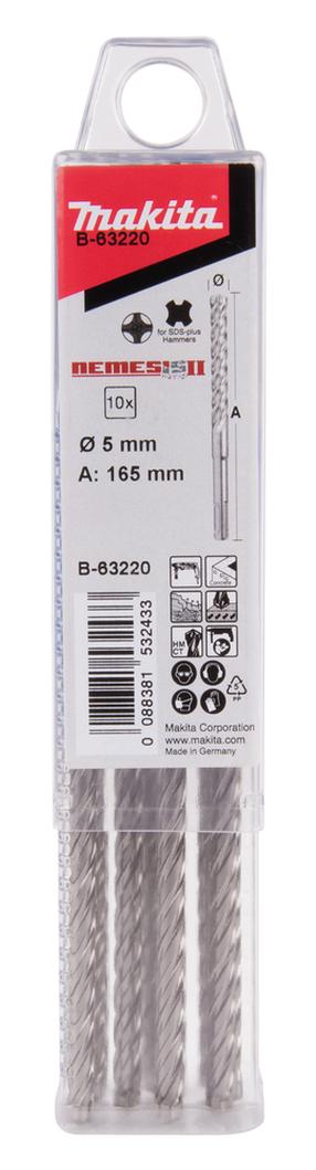 Grąžtų komplektas Makita Nemesis 2 B-63220, gelžbetoniui, sraigtinis, sds plus, 5 mm x 16.5 cm