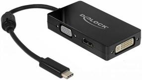 Vads Delock USB Type-C To VGA / HDMI / DVI USB Type-C, HDMI / DVI / VGA, 0.13 m, melna krās.