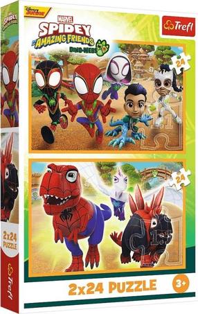 Dėlionė 2in1 Trefl Marvel Spidey And The Dinosaurs 34432, 18 cm x 27.5 cm, 48 vnt., įvairių spalvų