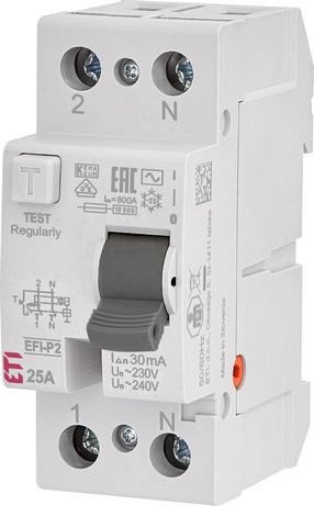 Srovės nuotėkio rėlė ETI EFI-P2, 2P, 25 A, 240 V, 30 mA
