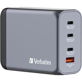 Kelioninis įkroviklis Verbatim GNC-200, USB Type A/3 x USB-C, 8.4 cm, pilka sp., 200 W