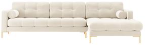 Kampinė sofa Cosmopolitan Design Bali Bluvel 22, aukso sp./šviesiai smėlinė, dešininė, 185 x 293 cm x 75 cm