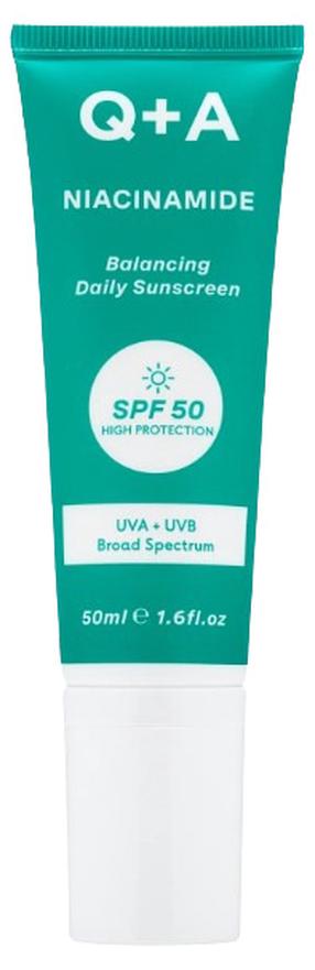 Līdzeklis iedeguma kopšanai ķermenim/sejai Q+A Niacinamide Balancing Daily SPF50, 50 ml