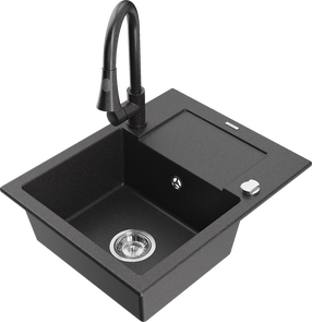 Plautuvė su virtuviniu maišytuvu Mexen Enzo Black granite, granitas, 57 cm x 46 cm x 17.4 cm, black granite col.