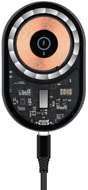 Auto juhtmevaba laadija RoGer MQ15, USB Type C, läbipaistev v./sinine v., 15 W