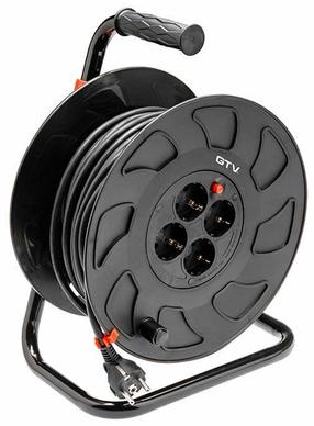 Ilgintuvas su rite GTV AE-SBEBEN-50, 3 x 1,5 mm², 50 m, IP20, 4 lizdų, juoda sp.