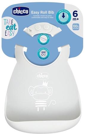 Детский нагрудник Chicco Take Eat Easy, серый цв., силикон, 6+ мес.